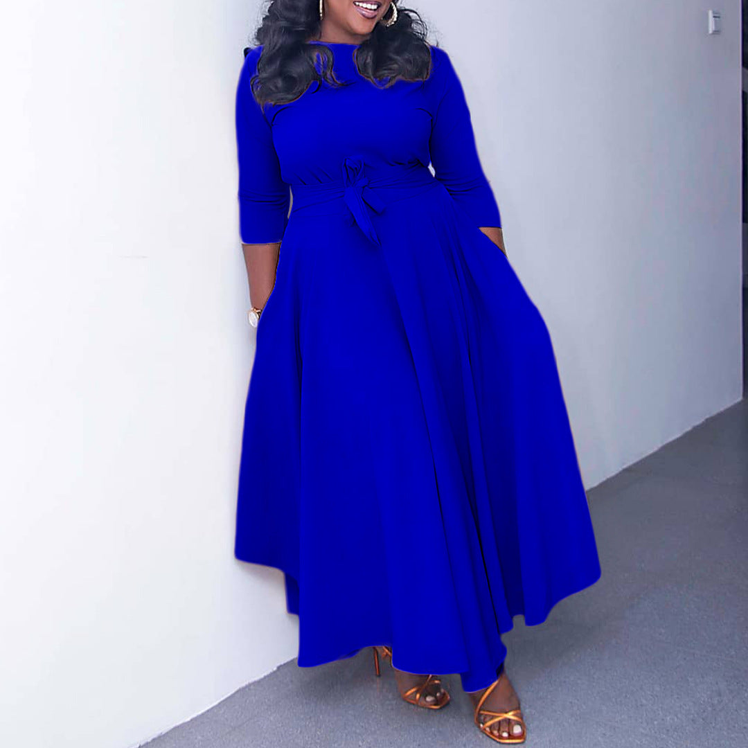 Women's Fashion Temperament Pure Color Large Swing Dress