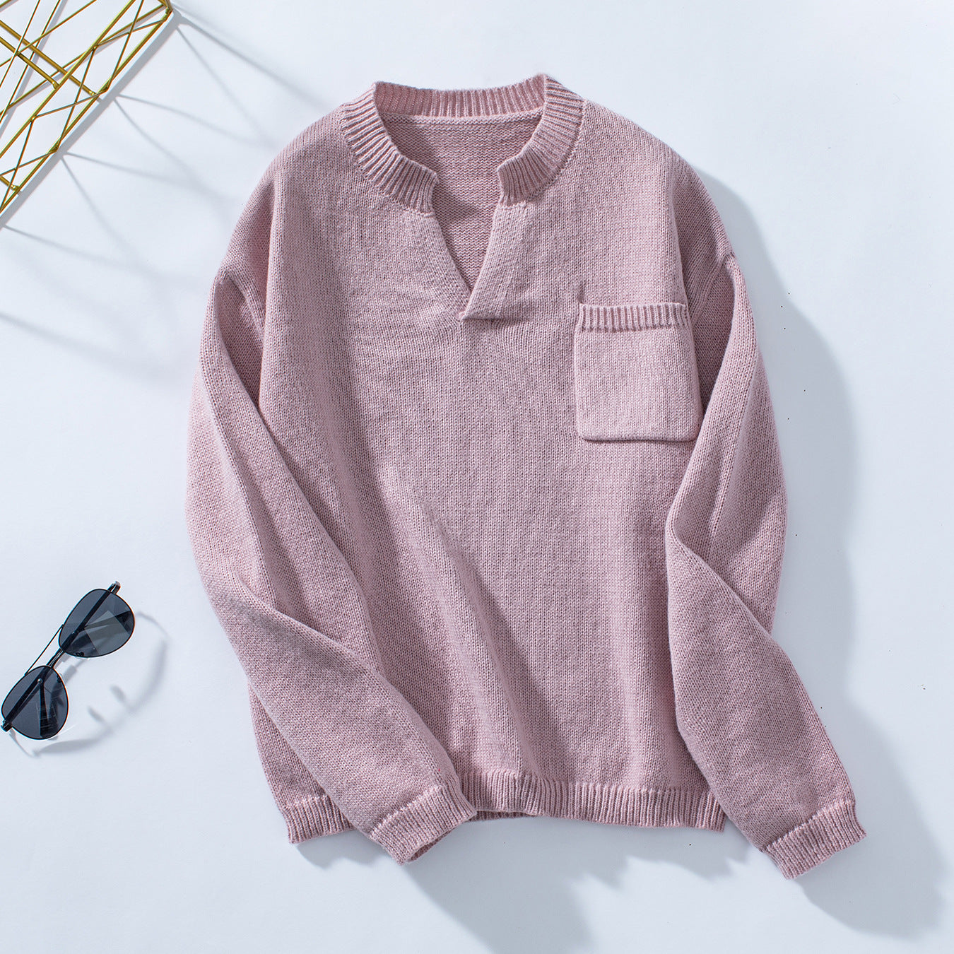 Women's Solid Color Pocket Casual Loose Collar Sweater