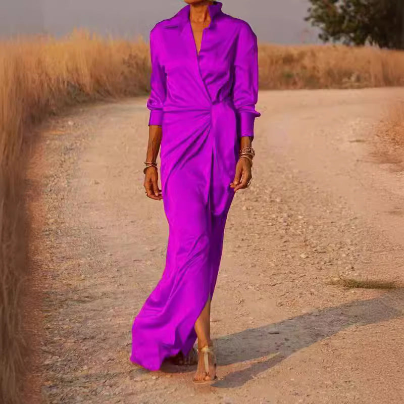 Women's Up High Waist Slit Mop Dress Long Sleeve Dresses