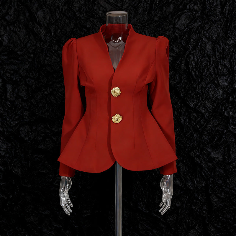Women's Two-piece Set Large Decorative Buckle Long Suits