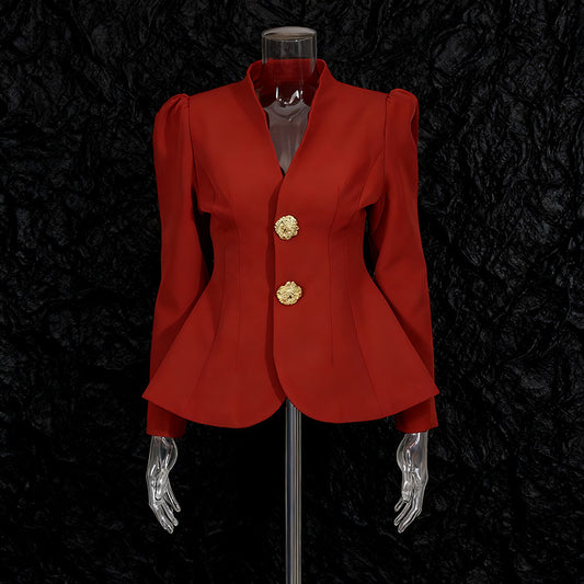Women's Two-piece Set Large Decorative Buckle Long Suits