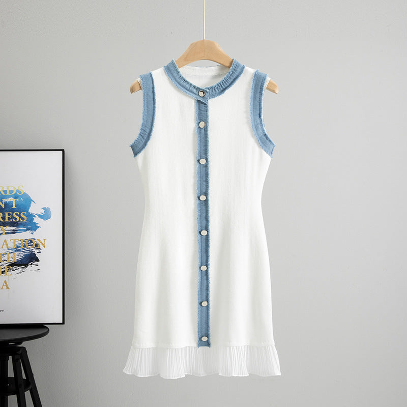 Women's Washed Denim Knitted Summer Midi Dress