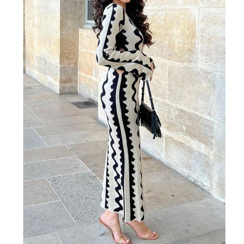 Women's Autumn Elegant Knitted Dress Slimming High Waist Dresses