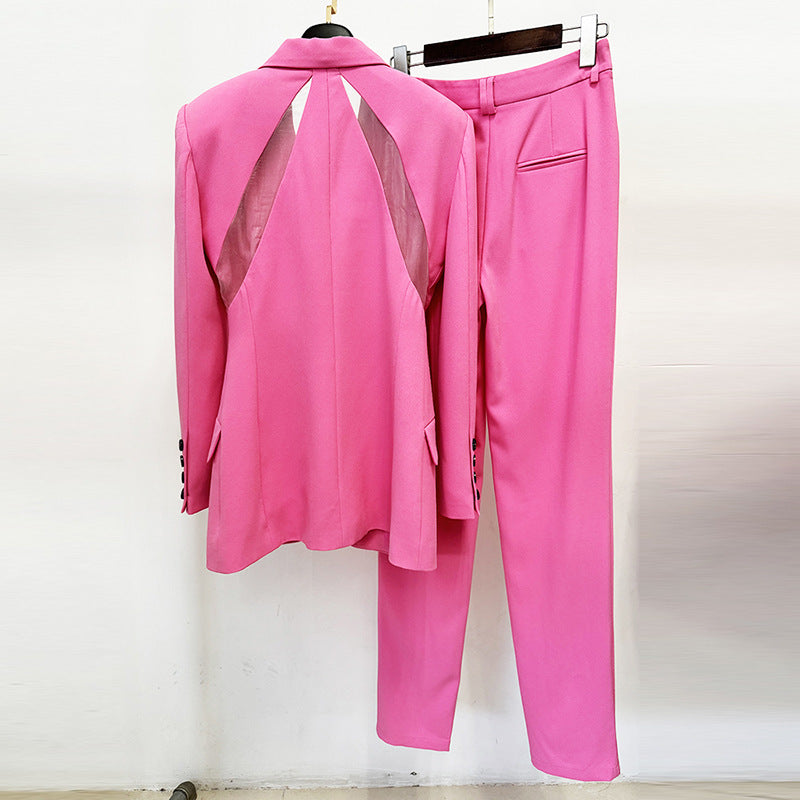 Versatile Mesh Slim Fit Patchwork Skinny Fashion Casual Suit