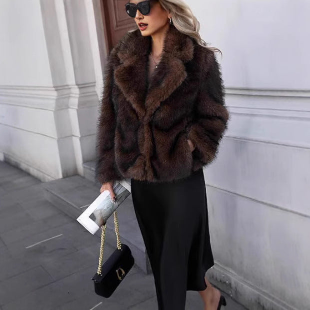 Women's Lapel Imitation Fur Street Fox Coats