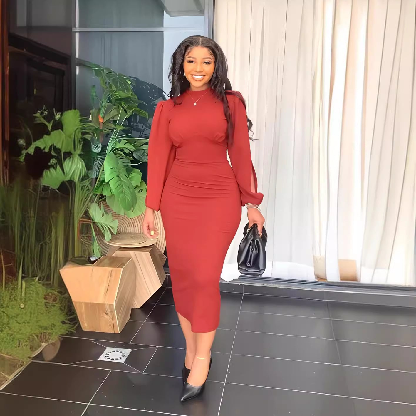 Pleated One-step Elegant Special Split Sleeves Dress