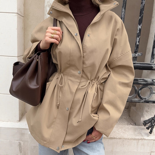 Women's Style Drawstring Trench Fashion Khaki Waist Coats