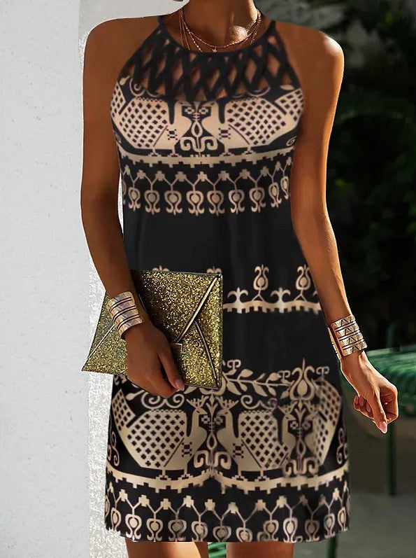 Women's Style Positioning Printed Mesh Sleeveless Casual Dresses