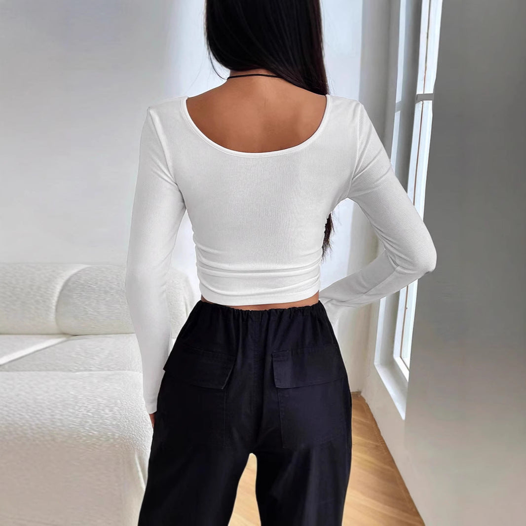 Women's Collar Tight Long-sleeved T-shirt Crop Bottoming Women's Sweater