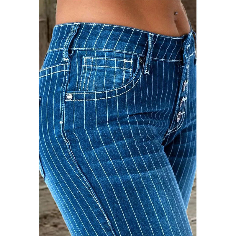 Women's Elegant Versatile Durable Stripes Bell-bottom Jeans