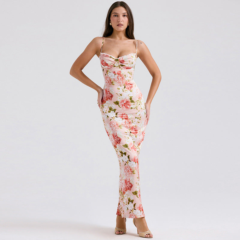 Women's Summer French Sexy Strap Floral Dress Dresses