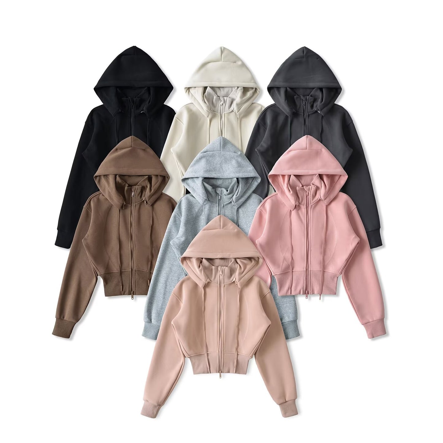 Women's Sports Style Fleece Lined Removable Hooded Long Sleeves Sweaters