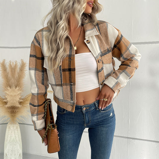 Women's Retro Style Classic Plaid Long Sleeve Jackets