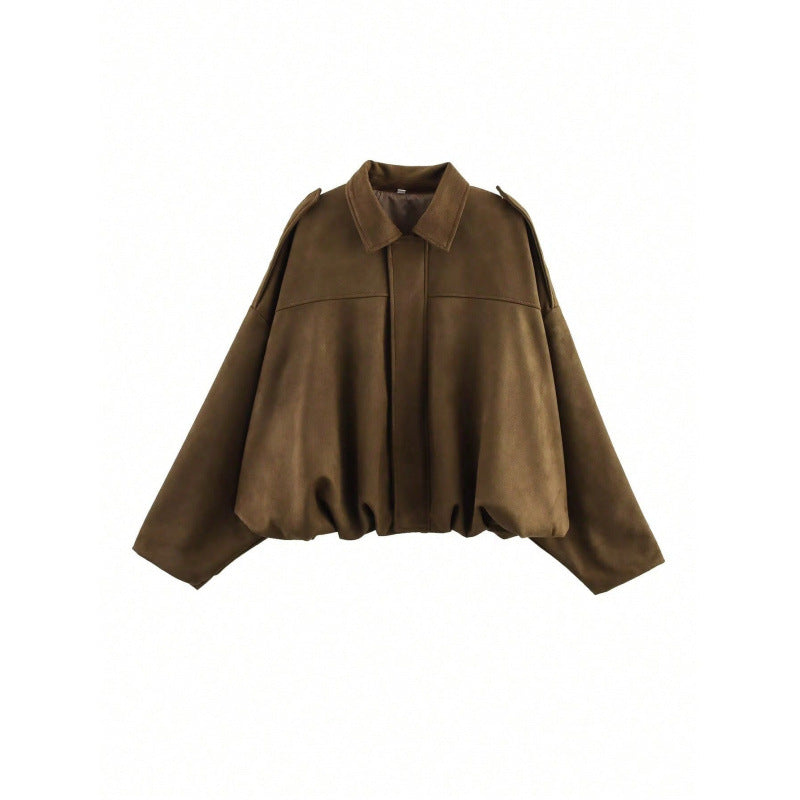 Women's Spring Suede Texture Lapel Bomber Jackets