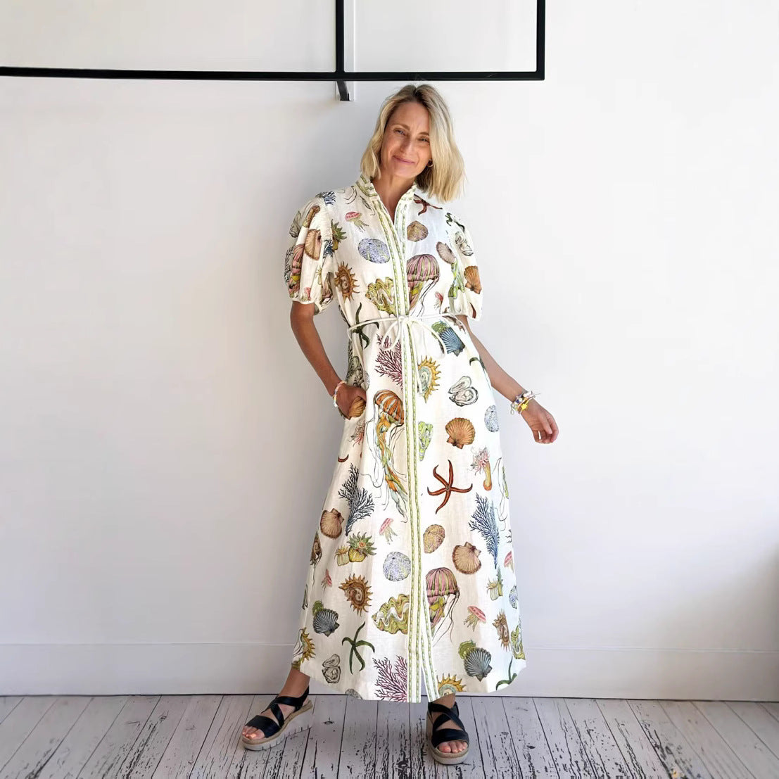 Casual Temperament Leisure Stand Collar Linen Dress