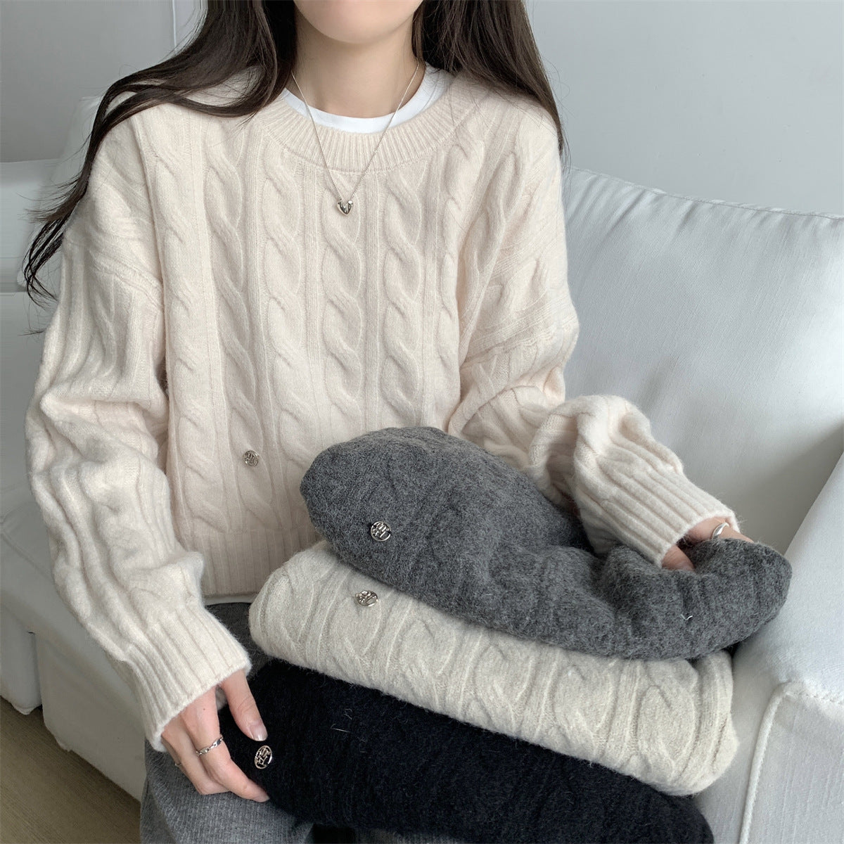Women's Round Neck Inner Wear Lazy Soft Women's Sweater
