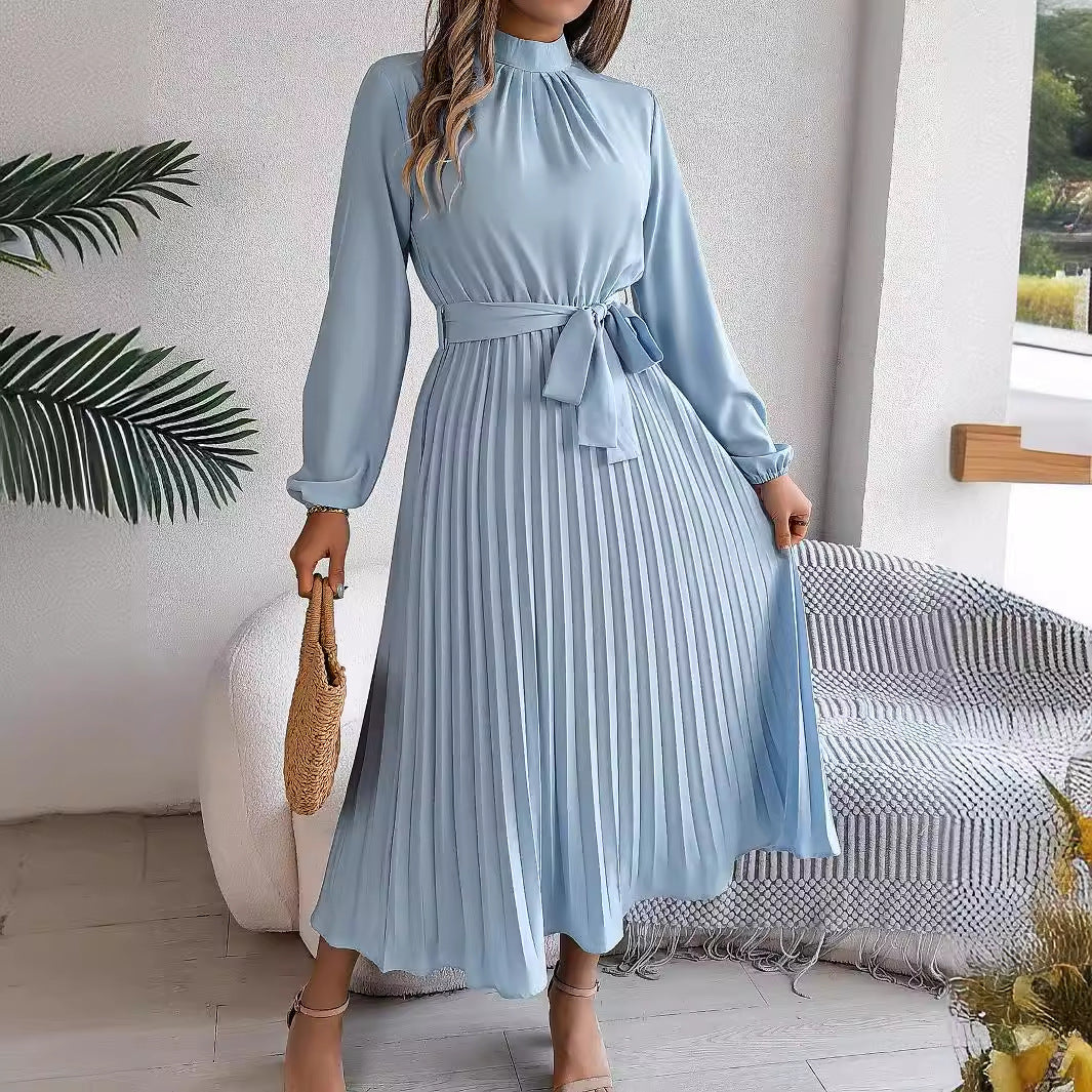 Women's Stand Collar Long Sleeve Cinched Pleated Clothing