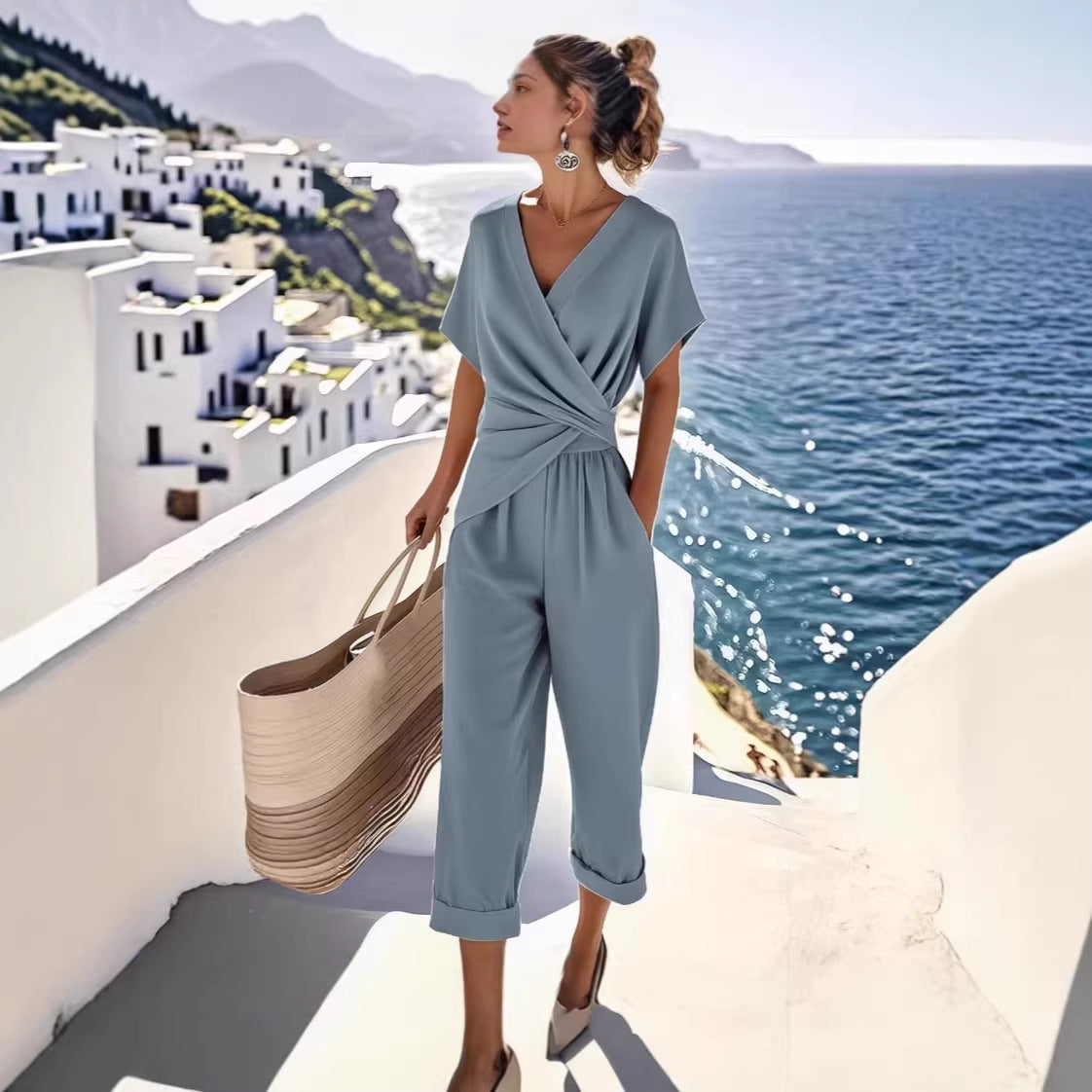 Women's Summer Solid Color Irregular Sleeve Fashion Casual Suit