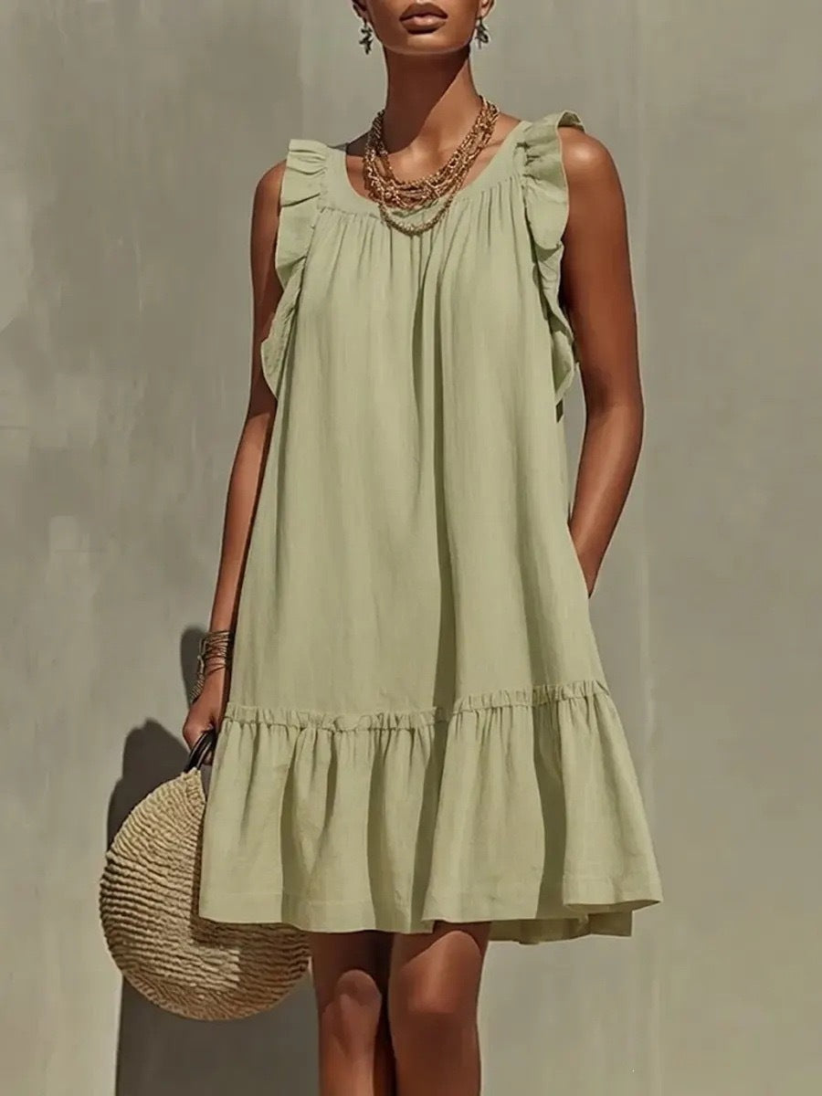 Women's Ruffled Fashion Casual Loose Round Neck Dress