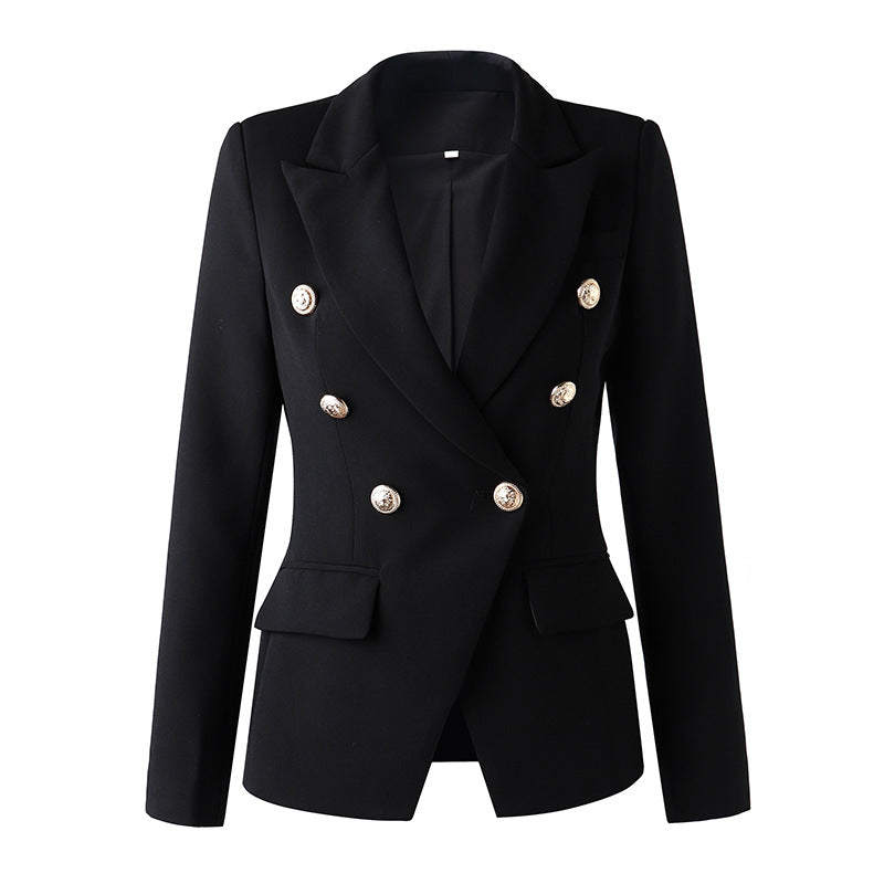 Commute Double Breasted Collar Pure Black Blazers
