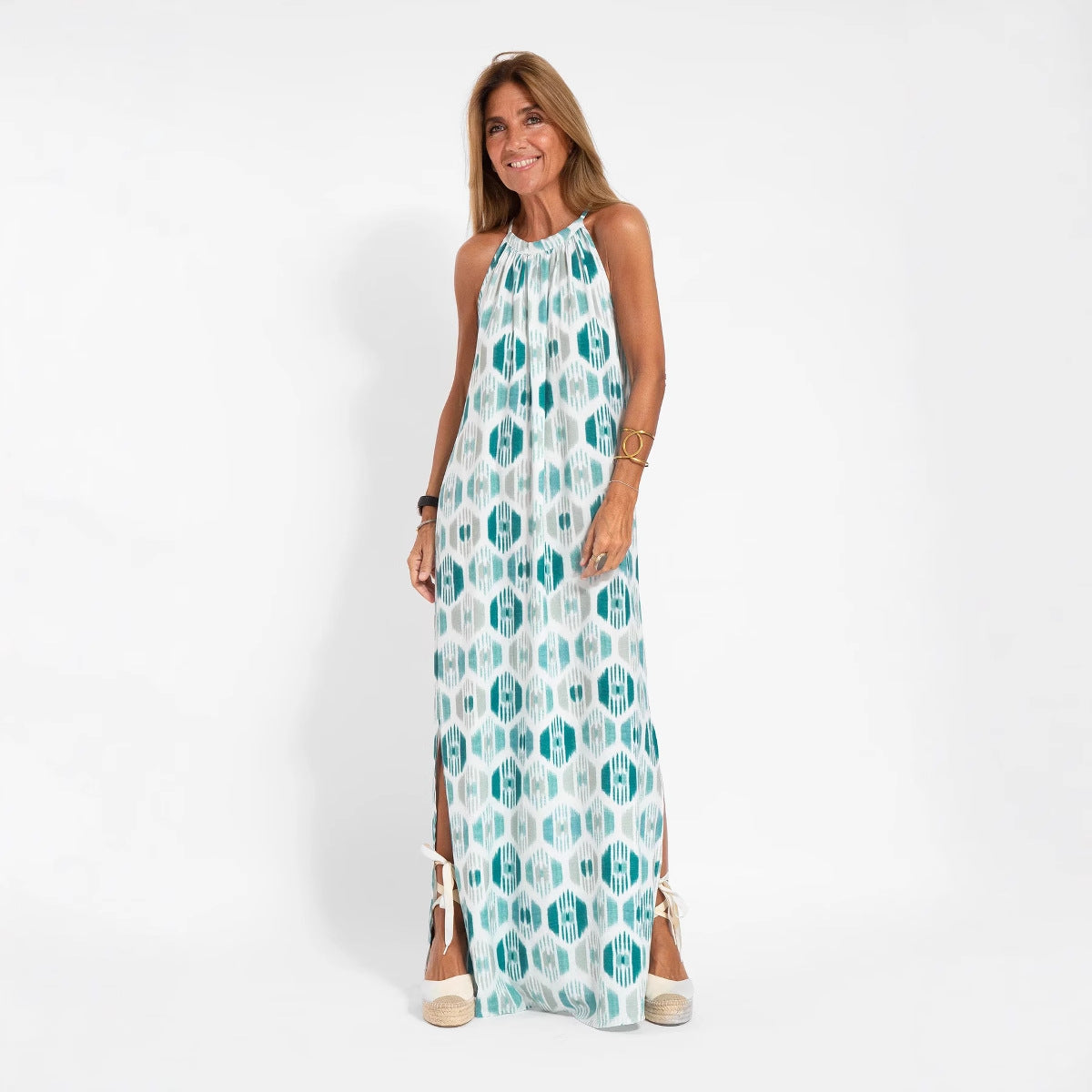 Halter Slit Cotton Linen Casual Holiday Dresses