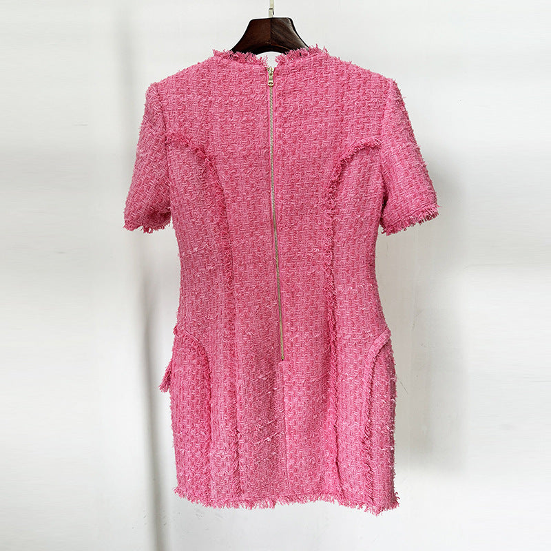 French Style Temperament Lion Button Fringe Square Shorts