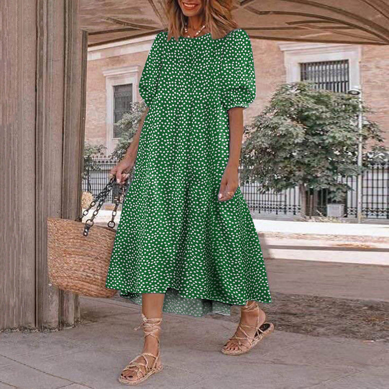 Women's Mid-length Casual Long Sleeve Plaid Frill Loose Dresses