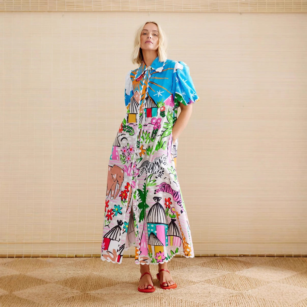 Graceful Linen Personality Printed Shirt Collar Cardigans