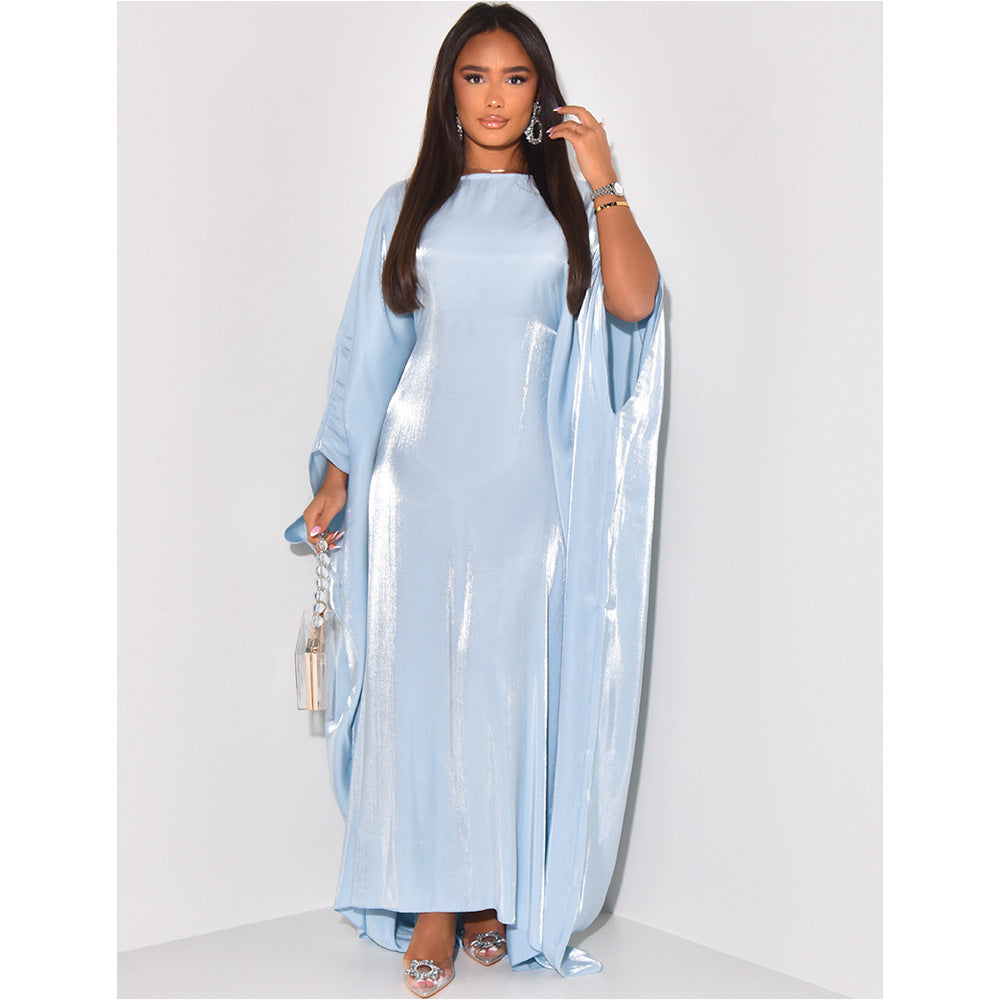 Women's Satin Casual Large Swing Dress Batwing Dresses
