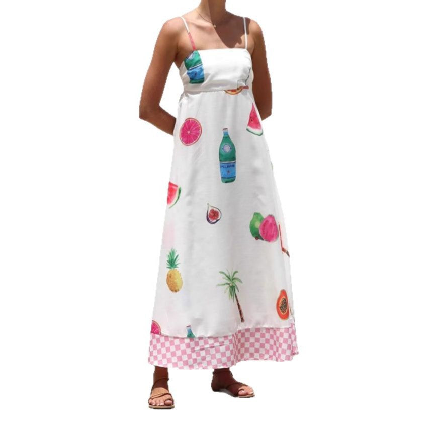 Women's Casual Vacation Style Printed Sling High Waist Big Dress