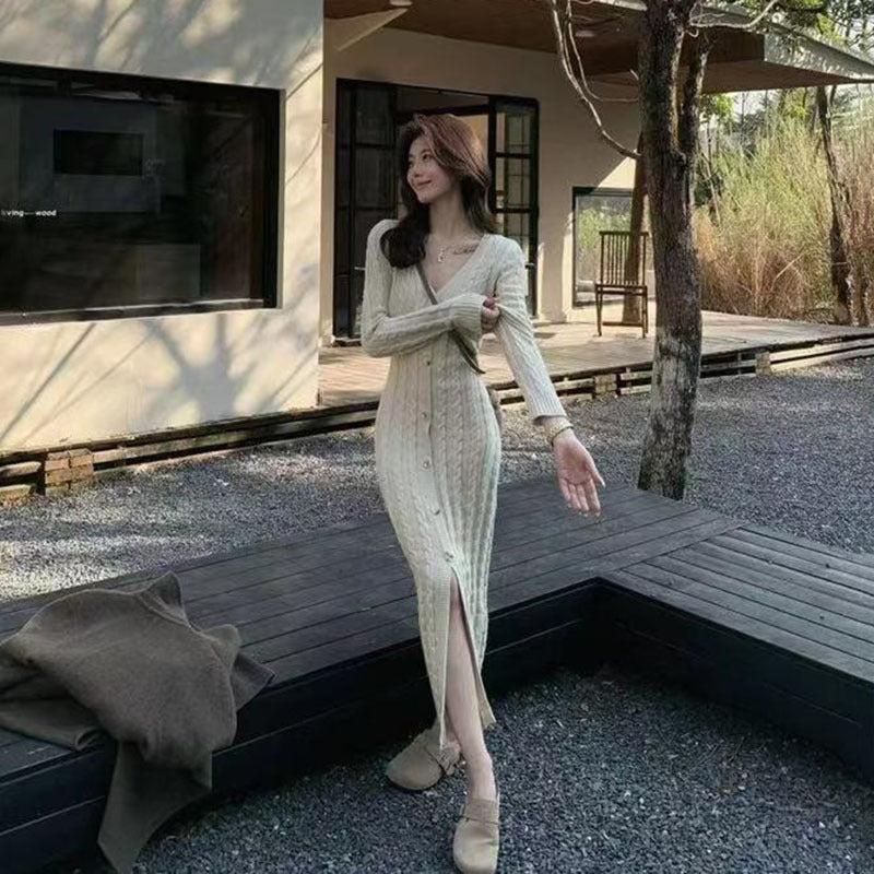 Classic Autumn Long-sleeved Knitted Sexy Tight Dress