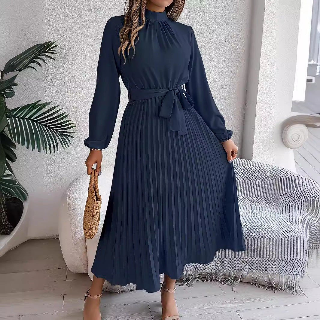 Women's Stand Collar Long Sleeve Cinched Pleated Clothing