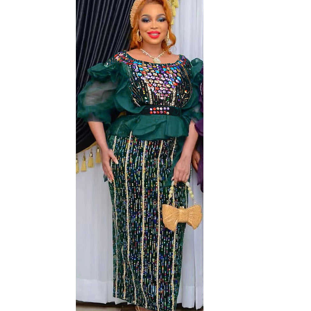 Women's Dress Rhinestone African Wear Belt Dresses
