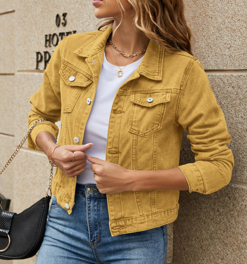 Fashion Slim Lapel Denim Pure Color Jackets