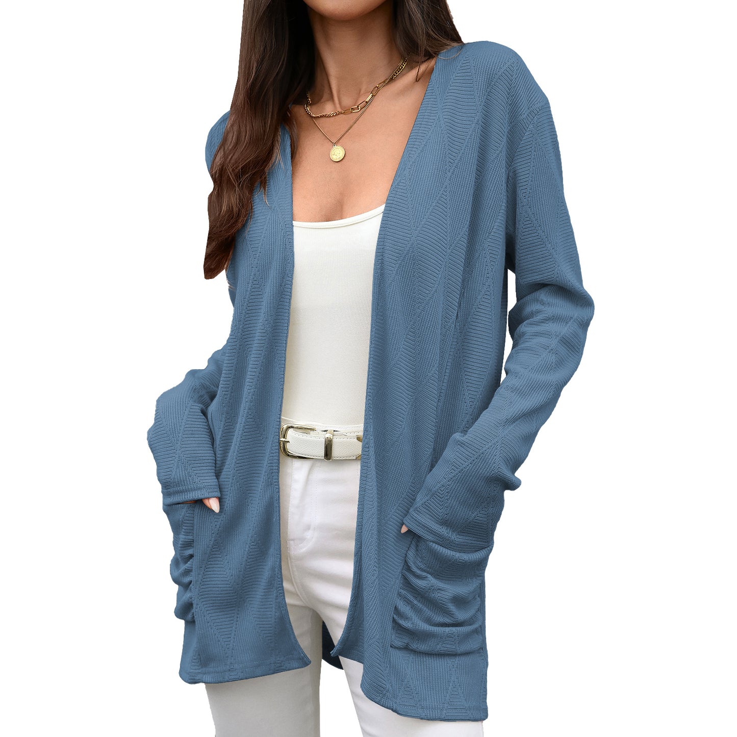 Women's Knitted Solid Color Mid-length Long Sleeve Cardigans