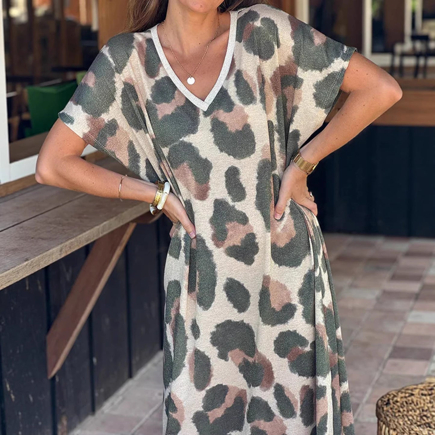 Elegant Personalized Casual Printed Sleeves Loose Dress