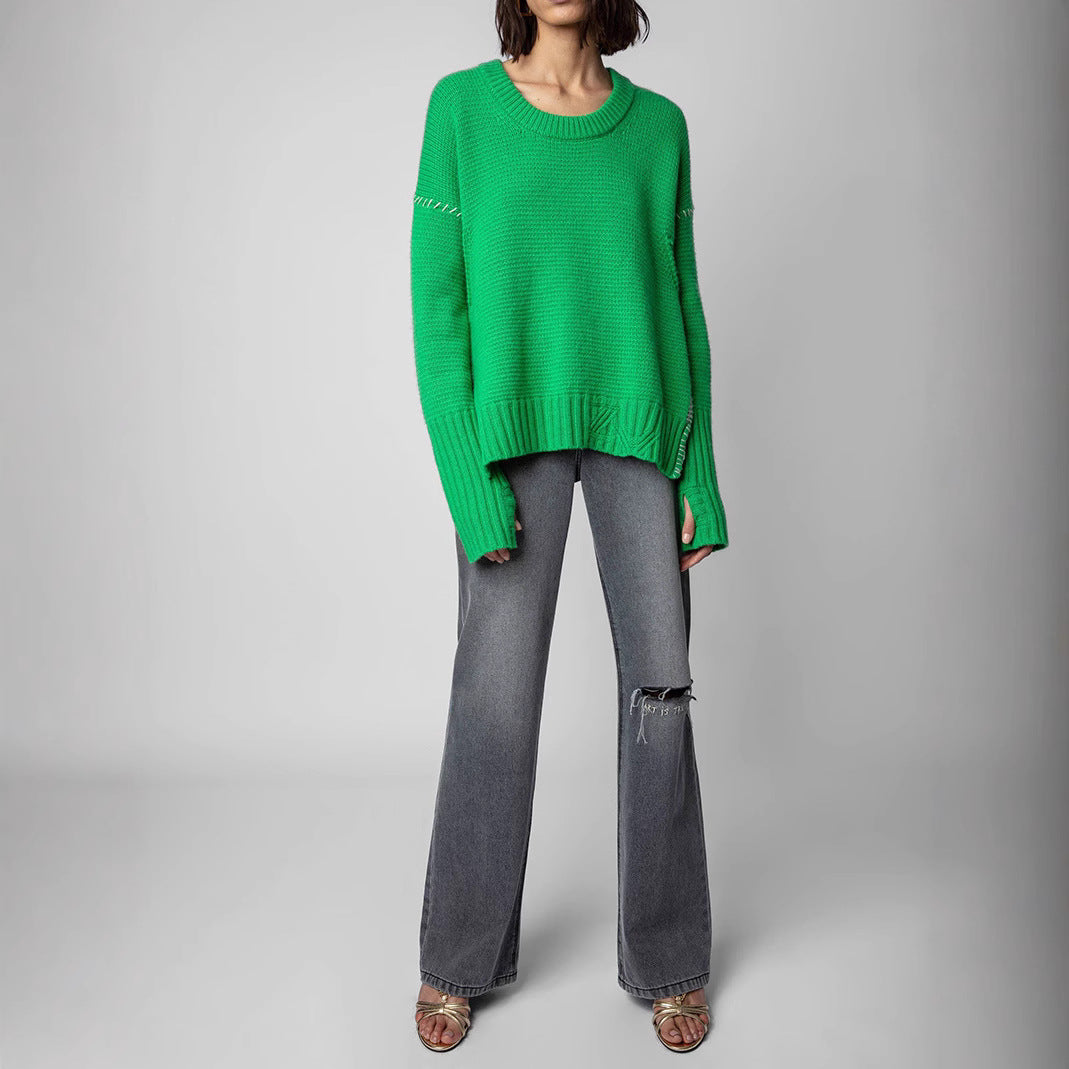 Women's Niche Ethnic Style Hand-woven Slit Hemline At Sweaters