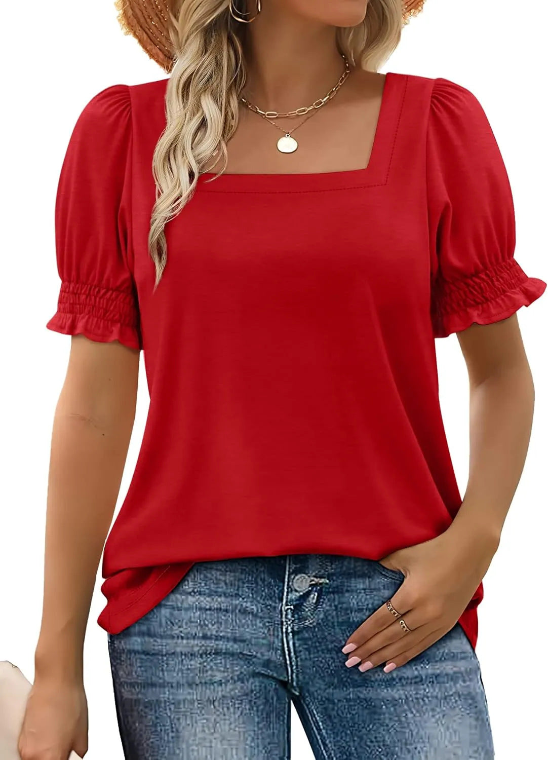 Fashion Simple Petal Sleeve Loose T-shirt Blouses