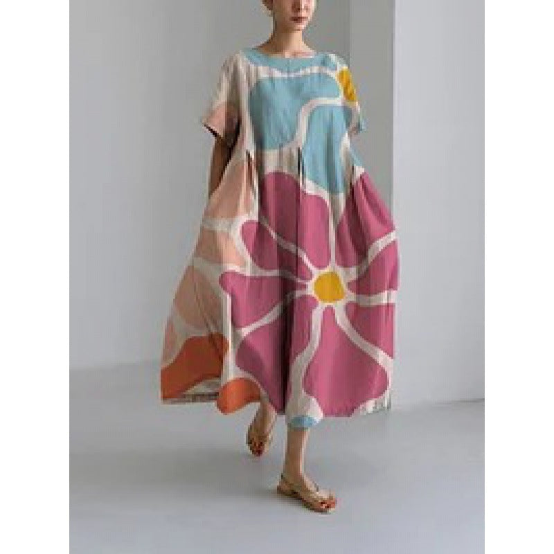 Women's Round Neck Fashion High-grade Short-sleeved Printed Dresses