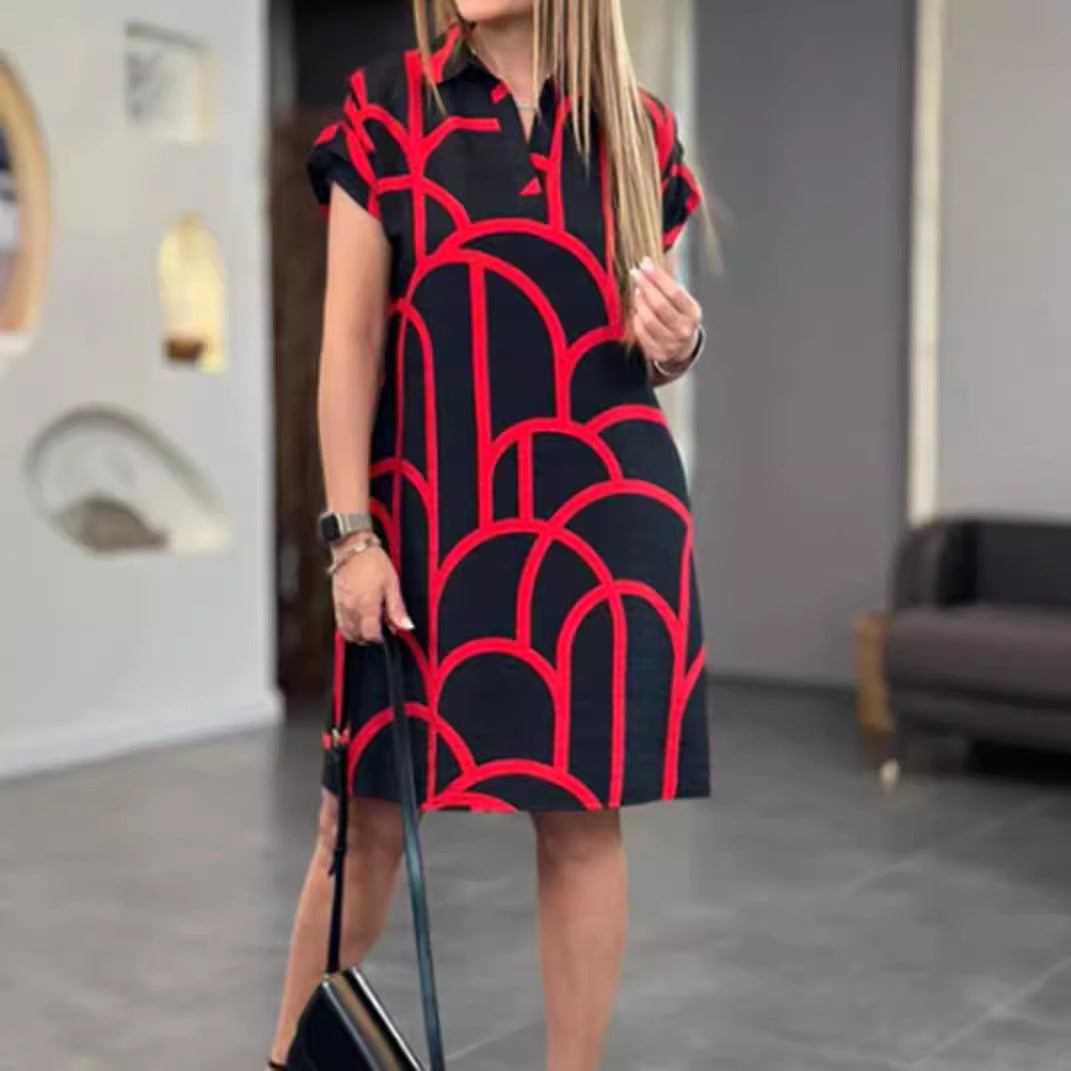 Women's Summer Printed Pocket Sleeve Dress Dresses