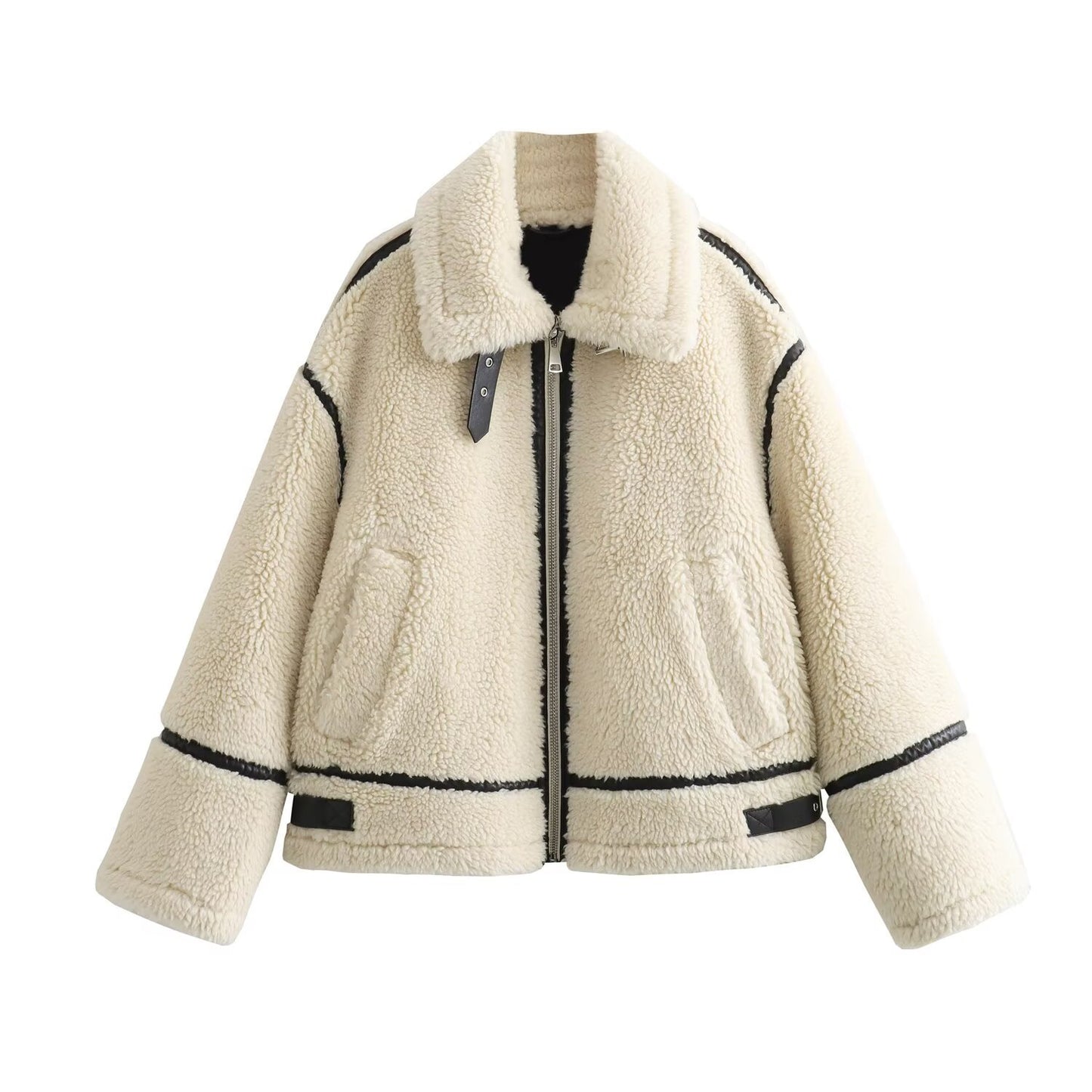 Women's Lamb Wool Motorcycle Fur Integrated Thickened Coats