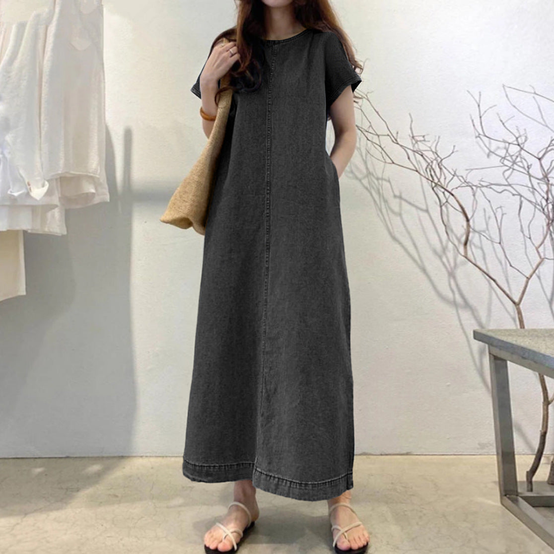Round Neck Sleeves Loose Pockets Pullover Shorts