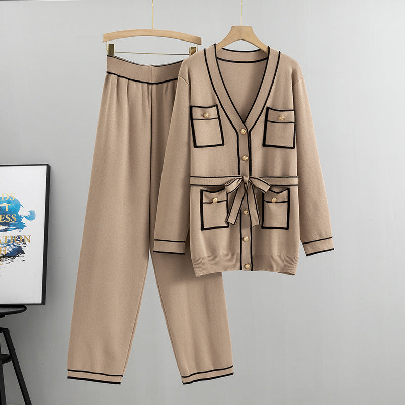 Women's Mid-length Knitted Temperament Leisure Two-piece Fashion Casual Suit