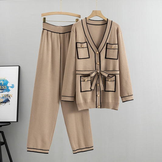 Women's Mid-length Knitted Temperament Leisure Two-piece Fashion Casual Suit