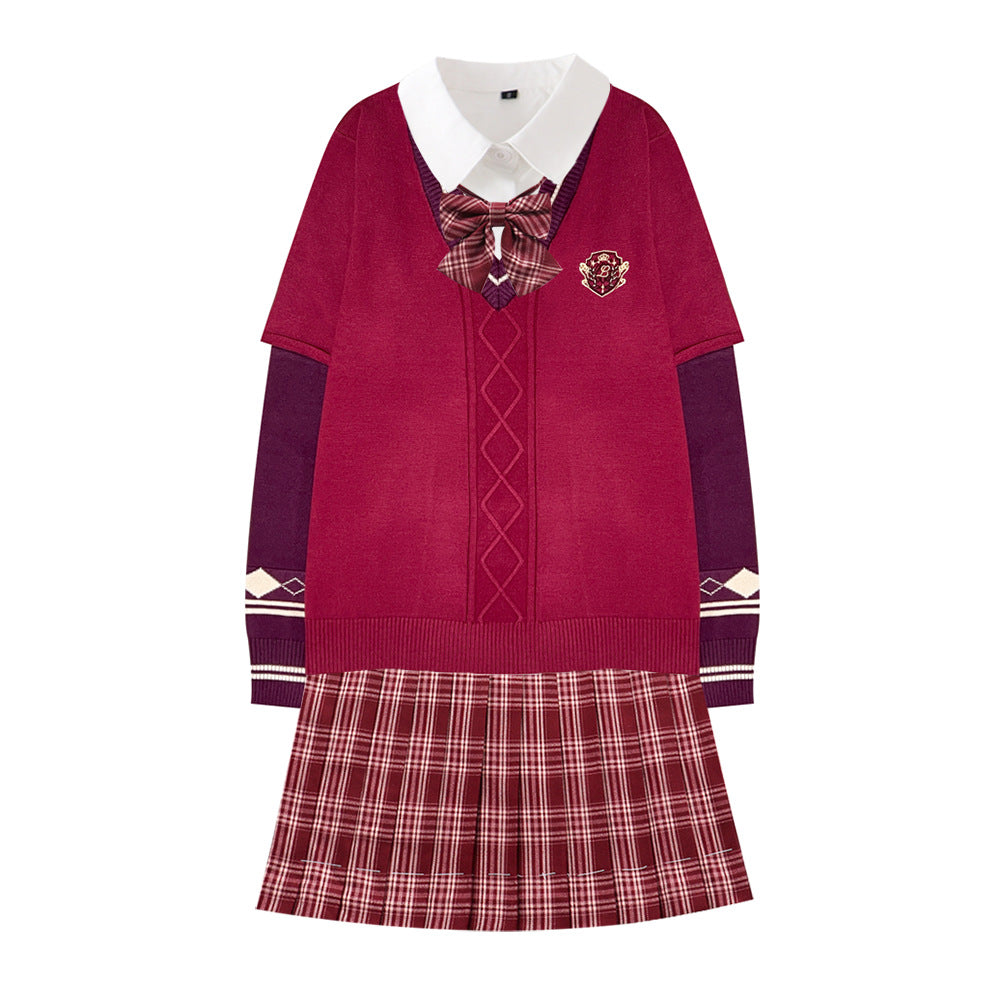 Worship Red Fake Two Pieces College Style Sweaters