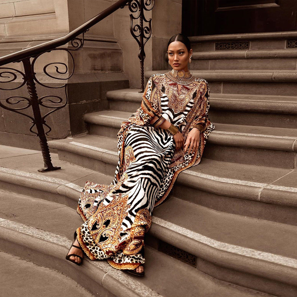 Women's Elegant Positioning Printed Long Loose Robe Dress