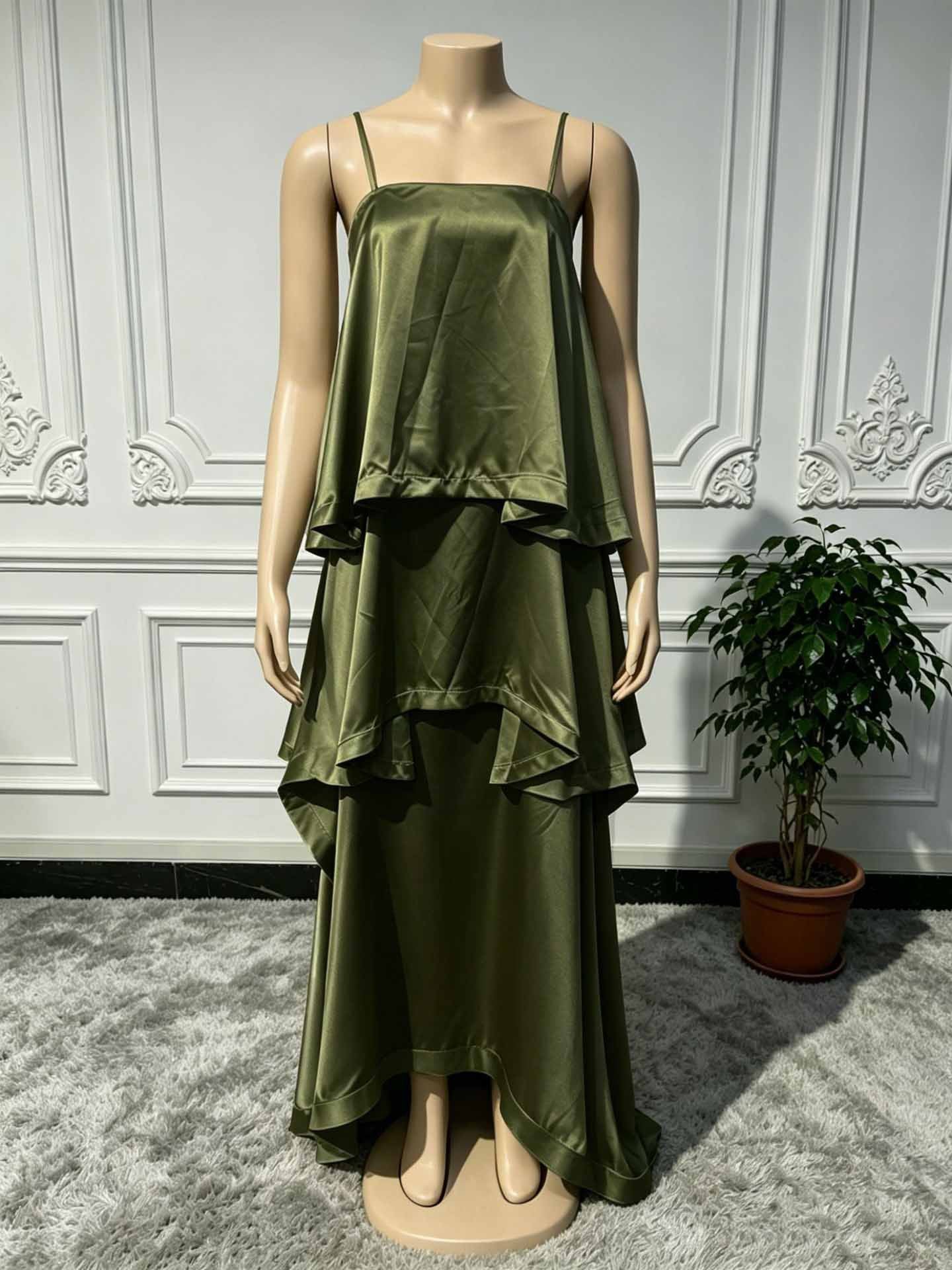 Satin Sling Layered Cake Leisure Loose Dress