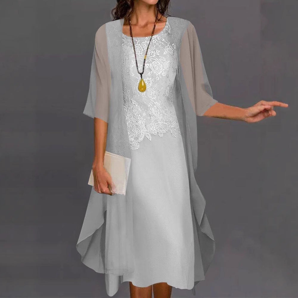 Women's Chiffon Solid Color Lace Sleeveless Long Jumper Dress Dresses