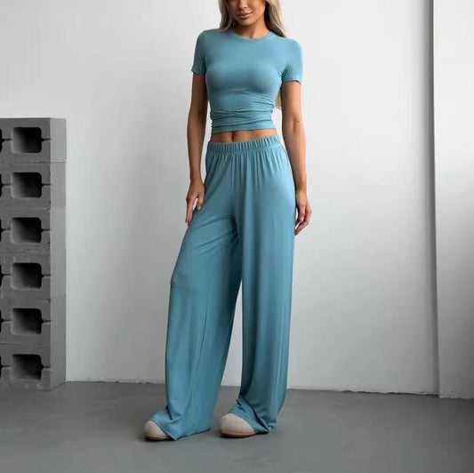 Women's Russian Knitting Short-sleeved T-shirt Trousers Two Suits