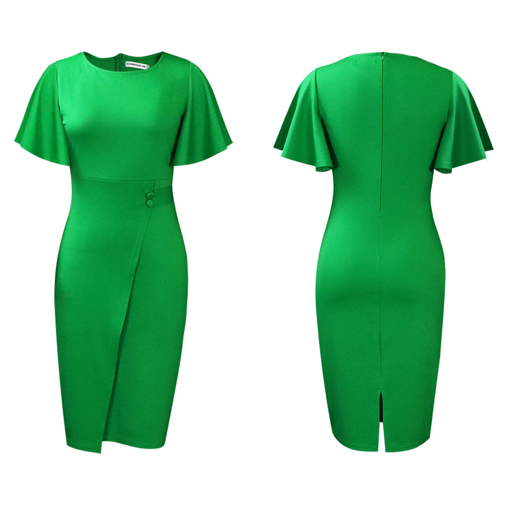 Women's Summer Ruffle Sleeve Fashionable With Sheath Dress